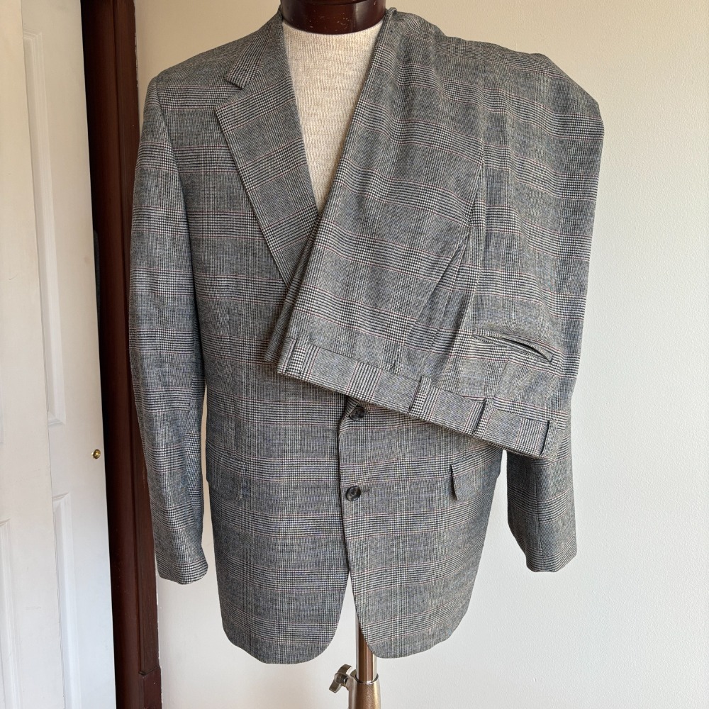 Cromwell Juster's Custom‎ Suit Sz 44-46 Windowpane Wool Two Button Blazer Jacket - Picture 2 of 16